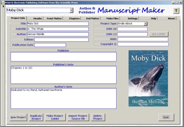 Manuscript Maker Project Info Tab